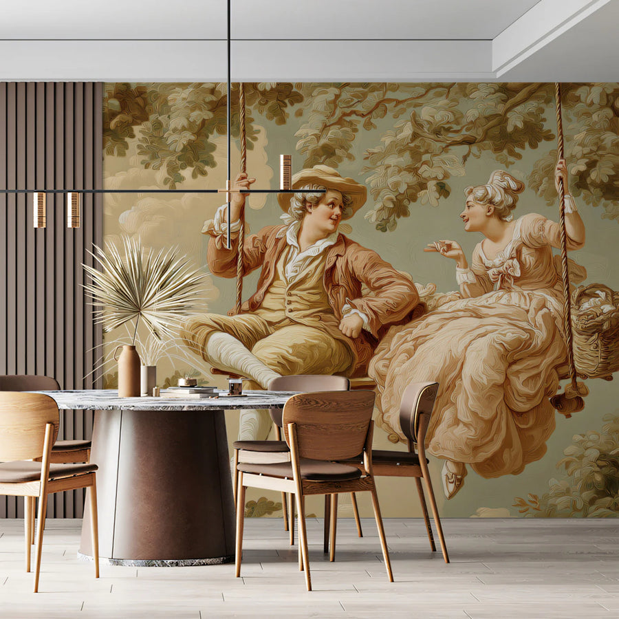 18th Century Lovers Mural Wallpaper — Rococo Art Scene Mural Wallpaper