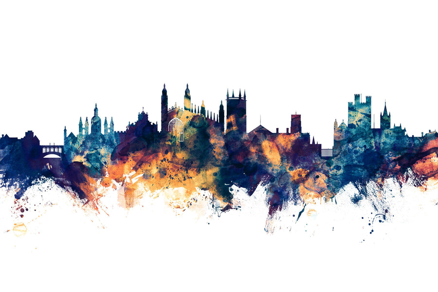Cambridge England Skyline Blue & Bronze Mural Wallpaper