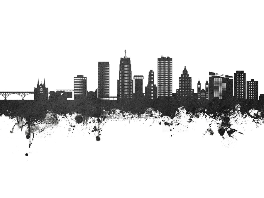 Akron Ohio Skyline Black & White Mural Wallpaper
