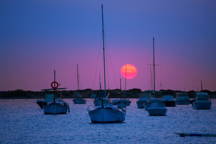 Boat Sunset Clear Skies Mural Wallpaper
