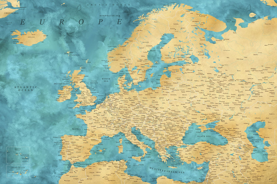 Europe Map Detailed - Lexy Mural Wallpaper