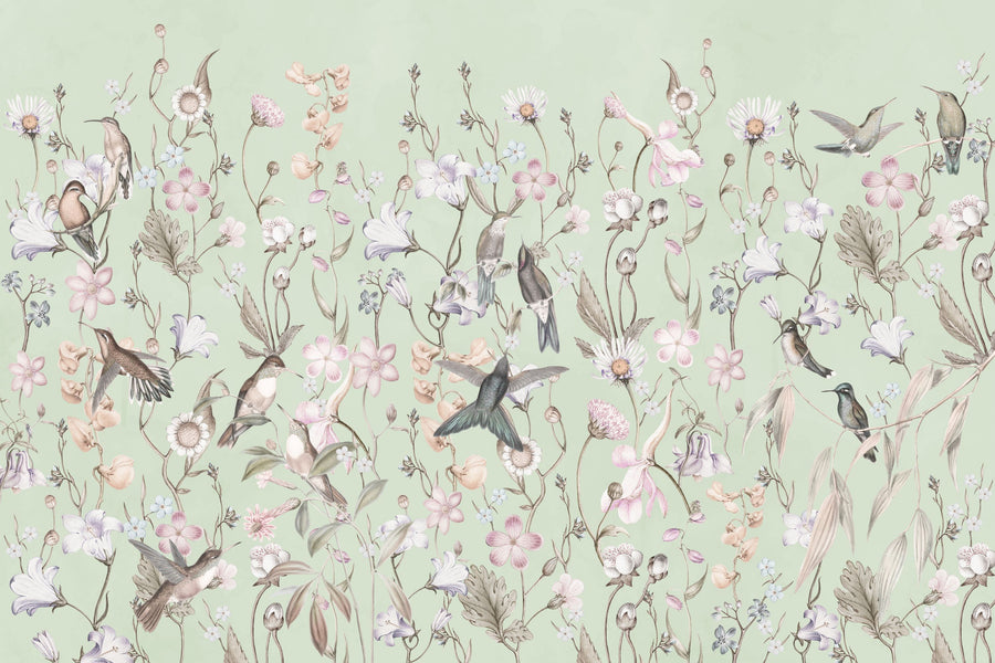 Bird Garden Green Mural Wallpaper