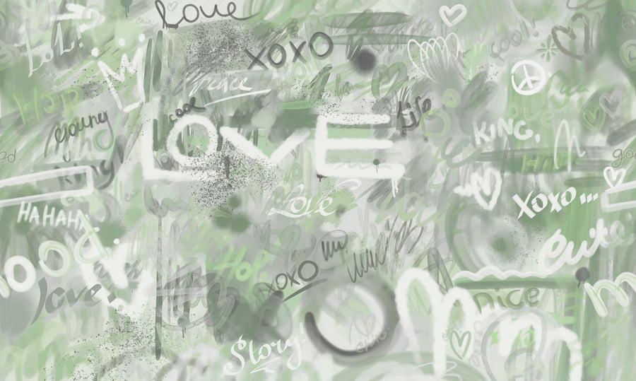 Graffiti Love, Sage Mural Wallpaper