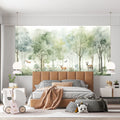Soft Mist Forest & Deer Watercolor Mural Wallpaper - pure wallpaper artwork