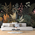 Dark Botanical Fern & Foliage Mural Wallpaper with Vintage Illustration Style Mural Wallpaper - pure wallpaper artwork