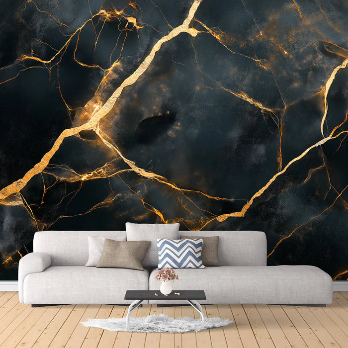 Black & Gold Marble Wall Mural – Custom Size Luxury Peel & Stick Wallpaper Mural Wallpaper - pure wallpaper artwork