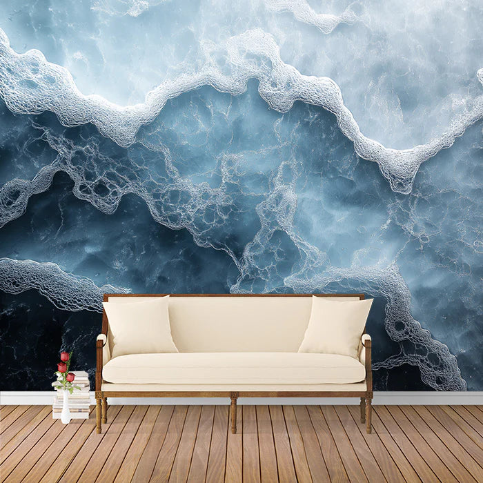 Ocean Wave Mural Wallpaper Blue and White Mural Wallpaper - pure wallpaper artwork