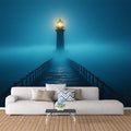 Lighthouse in Fog Mural Wallpaper Blue, Yellow and Lighthouse Mural Wallpaper - pure wallpaper artwork