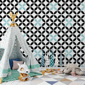 Geometric Black and White Pattern Mural Wallpaper for a contemporary Nursey Black, White and Light Blue Mural Wallpaper - pure wallpaper artwork