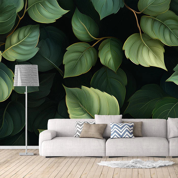 Green Leafy Wall Mural Wallpaper Green and Yellow leaves Mural Wallpaper - pure wallpaper artwork