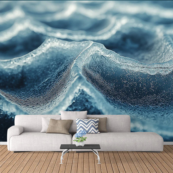 Icy Wave Texture Mural Wallpaper Blue and White Wave Mural Wallpaper - pure wallpaper artwork