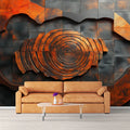 Rustic Copper and Wood Wall Art Mural Wallpaper Orange, Black and Brown Metal Mural Wallpaper - pure wallpaper artwork