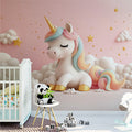 Magical Unicorn in Cloudy Wonderland Mural Wallpaper Pink, White, Gold and Blue Unicorn Mural Wallpaper - pure wallpaper artwork