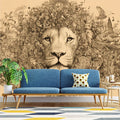 Lion and Eclectic Elements Mural Wallpaper Brown Beige and Yellow Lion Mural Wallpaper - pure wallpaper artwork