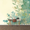 Green Leafy Plants Mural Wallpaper for a study room or office Green Yellow and Beige Leaves Mural Wallpaper - pure wallpaper artwork