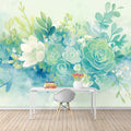 Succulent and Floral Watercolor Mural Wallpaper Green Blue White and Yellow Mural Wallpaper - pure wallpaper artwork