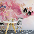 Pink Flamingo with Crown Mural Wallpaper for a Girls's room Pink Purple Blue and White Flamingo Mural Wallpaper - pure wallpaper artwork