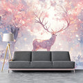 Pink and Purple Deer in Forest Mural Wallpaper Pink Purple White and Light Brown Deer Mural Wallpaper - pure wallpaper artwork