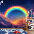 Night Sky with Rainbow Mural Wallpaper Blue Purple Pink Yellow and Orange Rainbow Night Mural Wallpaper - pure wallpaper artwork