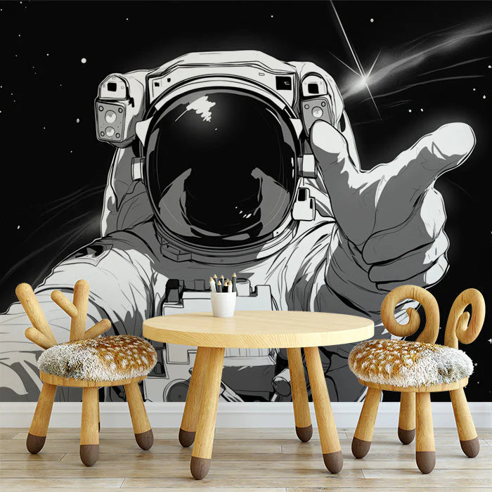 Black and White Astronaut Mural Wallpaper for a child's room Black White and Gray Astronaut Mural Wallpaper - pure wallpaper artwork