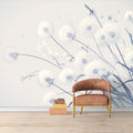 Dandelion and Dragonfly Mural Wallpaper for a Reading room White Blue and Light Gray Dandelion Mural Wallpaper - pure wallpaper artwork