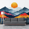 Mountain Sunset Mural Wallpaper for a Study Orange Red Blue and Gray Sunset Mural Wallpaper - pure wallpaper artwork