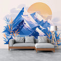 Blue Mountain and Sun Mural Wallpaper Blue Orange and White Mountain Mural Wallpaper - pure wallpaper artwork