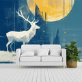 Deer and Moon Mural Wallpaper Blue Yellow and White Deer Mural Wallpaper - pure wallpaper artwork