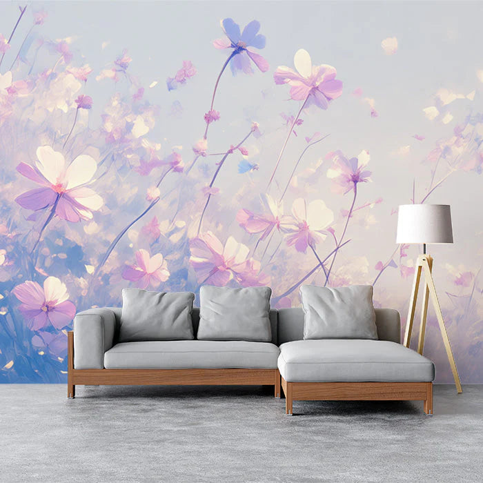 Pink and Purple Flower Field Mural Wallpaper Pink Purple Blue and White Flower Mural Wallpaper