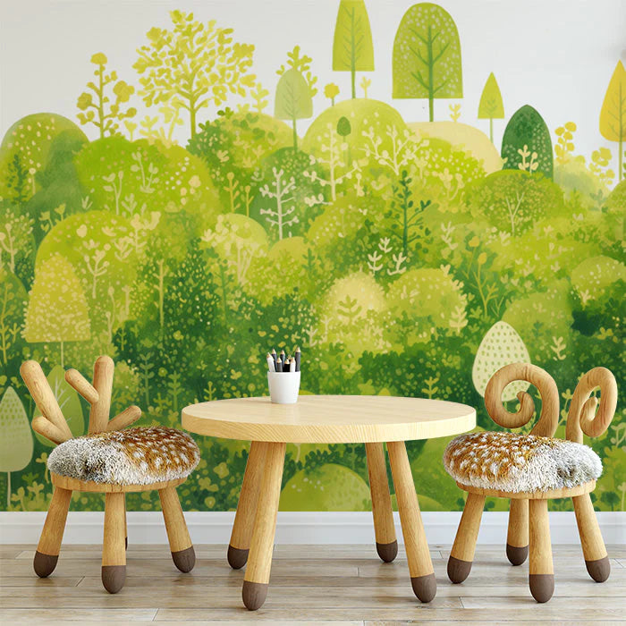 Lush Green Forest Mural Wallpaper Various Shades of Green and Yellow Forest Mural Wallpaper - pure wallpaper artwork