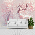 Pink Blossom and Deer Mural Wallpaper Pink White and Light Brown Deer Mural Wallpaper - pure wallpaper artwork