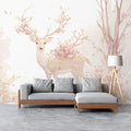 Deer with Floral Antlers Mural Wallpaper Beige Pink and Light Brown Deer Mural Wallpaper - pure wallpaper artwork