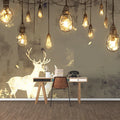 Vintage Deer and Bulb Mural Wallpaper Beige Brown and Gold Deer Mural Wallpaper - pure wallpaper artwork