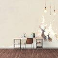 Minimalist Deer and Bulb Mural Wallpaper Beige Brown and White Mural Wallpaper - pure wallpaper artwork