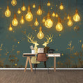 Golden Bulb and Deer Mural Wallpaper Teal Gold and Brown Deer Mural Wallpaper - pure wallpaper artwork
