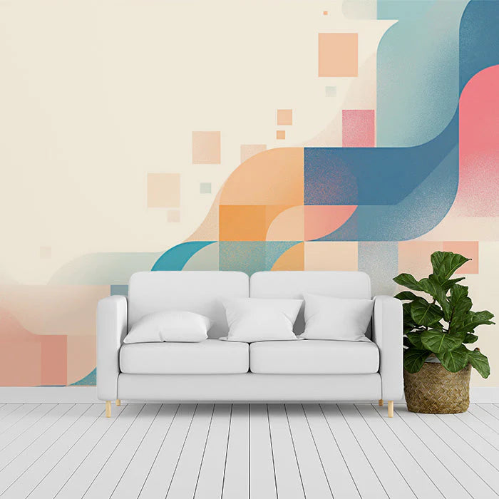Geometric Pastel Mural Wallpaper Beige Pink Blue and Orange geometric design Mural Wallpaper - pure wallpaper artwork