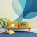 Blue Geometric Circles Mural Wallpaper Blue Cream and White Circles Mural Wallpaper - pure wallpaper artwork