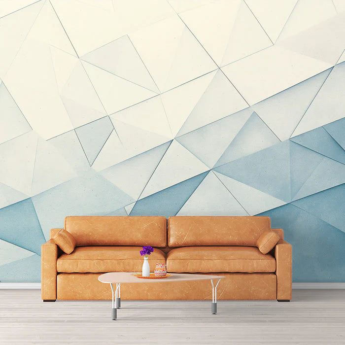 Blue and White Geometric Mural Wallpaper Blue White and Cream Triangles Mural Wallpaper