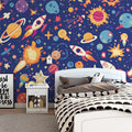 Space Elements Mural Wallpaper Blue Purple Orange Yellow and White Space Mural Wallpaper - pure wallpaper artwork