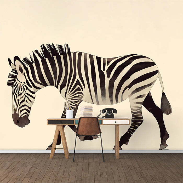 Zebra Mural Wallpaper Black, White and Brown Zebra Mural Wallpaper - pure wallpaper artwork