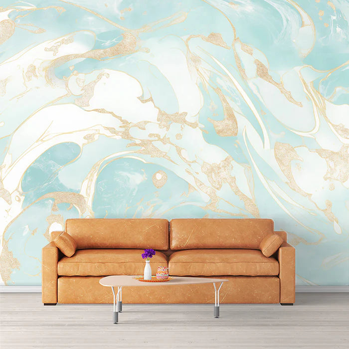 Turquoise and Gold Swirl Mural Wallpaper Turquoise, Gold and White Marble -1 Mural Wallpaper