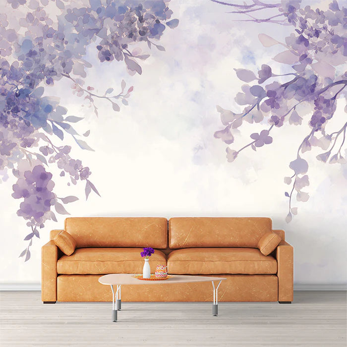 Lavender Floral Watercolor Mural Wallpaper Lavender, Purple, White and Light Blue Lavender -2 Mural Wallpaper - pure wallpaper artwork
