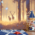 Golden Forest Deer Mural Wallpaper – Enchanted Woodland Scene for Kids' Room Mural Wallpaper - pure wallpaper artwork