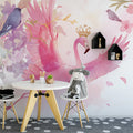 Pink Flamingo with Crown Mural Wallpaper for a study room Pink, Purple, Blue and White Flamingo Mural Wallpaper - pure wallpaper artwork