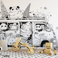 Black and White Panda Ice Cream Van Mural Wallpaper Black, White and Gray Panda -1 Mural Wallpaper - pure wallpaper artwork