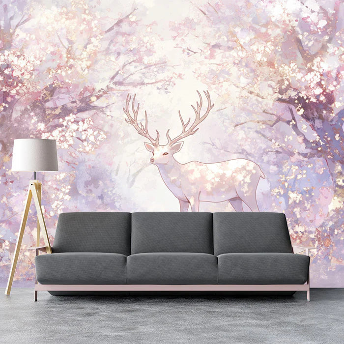 Pink and Purple Deer in Forest Mural Wallpaper Pink, Purple, White and Light Brown Deer -1 Mural Wallpaper - pure wallpaper artwork