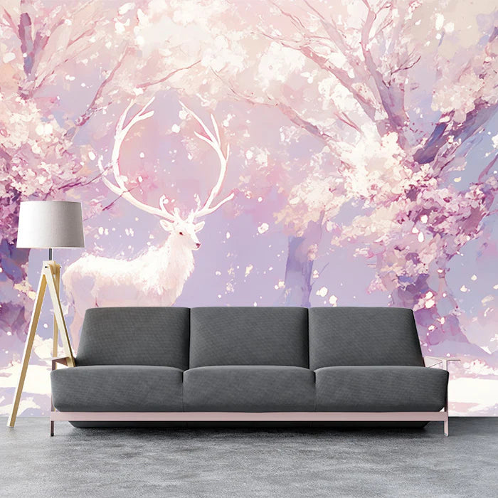 Pink and Purple Deer in Forest Mural Wallpaper Pink, Purple, White and Light Brown Deer -2 Mural Wallpaper - pure wallpaper artwork