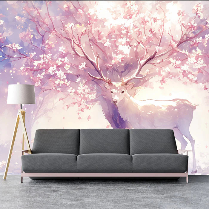 Pink and Purple Deer in Forest Mural Wallpaper Pink, Purple, White and Light Brown Deer -3 Mural Wallpaper