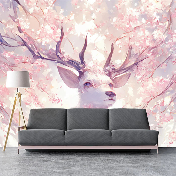 Pink and Purple Deer in Forest Mural Wallpaper Pink, Purple, White and Light Brown Deer -4 Mural Wallpaper - pure wallpaper artwork