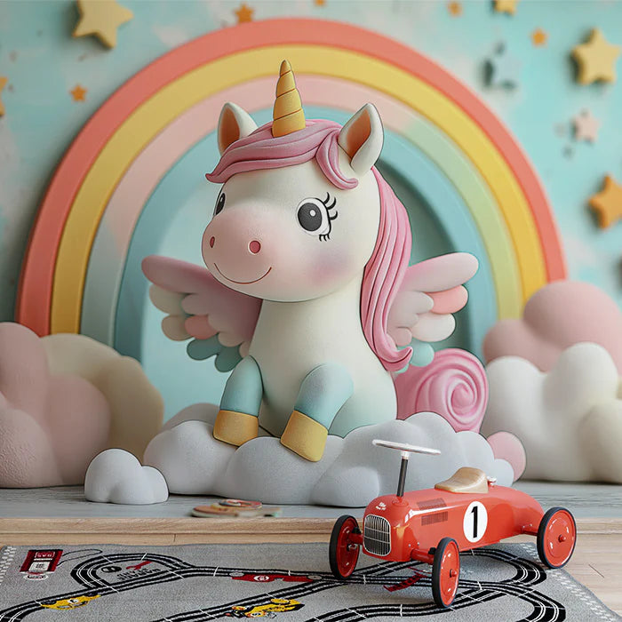 Unicorn and Rainbow Mural Wallpaper Pink, Purple, Yellow, Blue and White Unicorn -1 Mural Wallpaper - pure wallpaper artwork